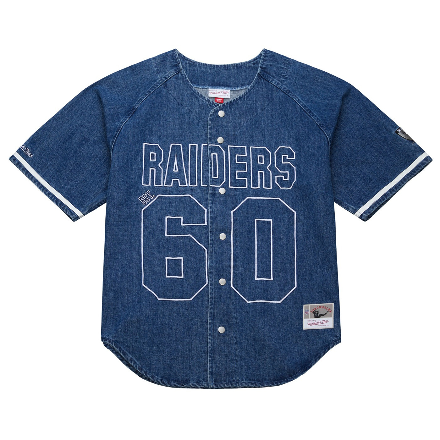 MITCHELL & NESS RAIDERS SUMMER BREEZE DENIM BASEBALL JERSEY