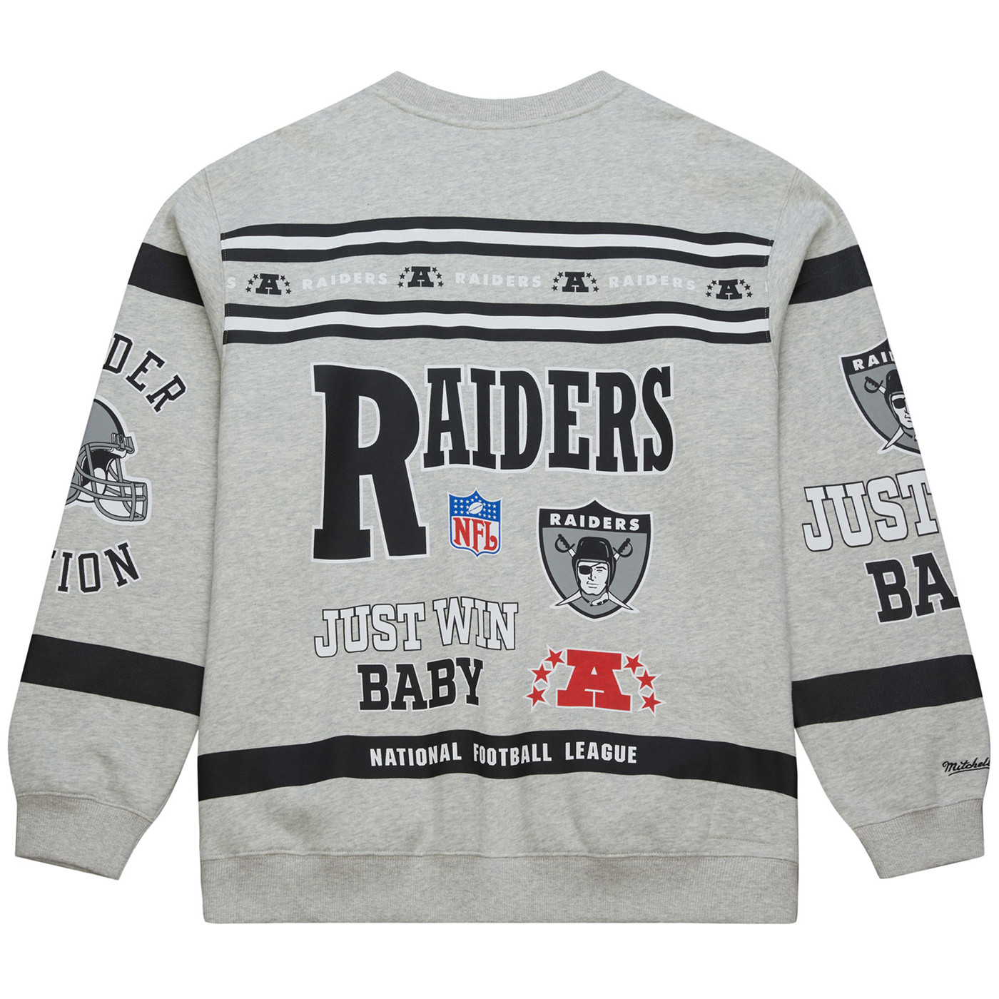 MITCHELL & NESS RAIDERS VINTAGE LOGO AOP CREWNECK SWEATSHIRT