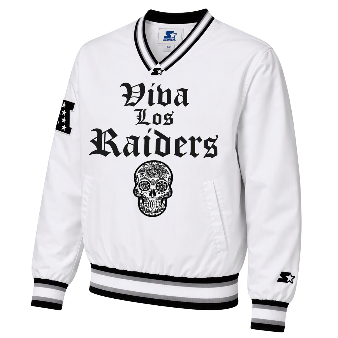STARTER VIVA LOS RAIDERS TAIL SWEEP II V-NECK WINDBREAKER JACKET